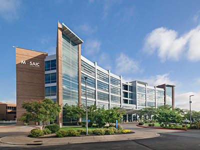 Main entrance of medical center at Mosaic Life Care